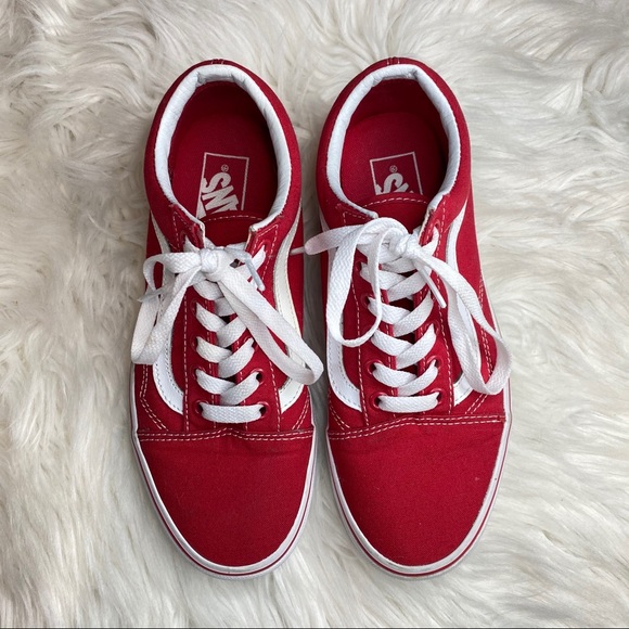 Vans Old Skool Low Top Red & White Unisex Shoes 7 - Picture 2 of 14